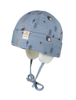 maximo Baby Mütze mit Ohrenklappen blau mit süßem Dachs Motiv